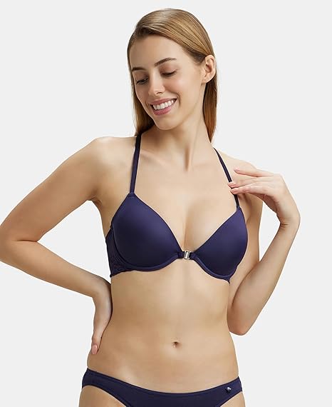 Jockey 1815 Women’s Underwired Padded Microfiber T-Shirt Bra – Full Coverage with Lace Back & Adjustable Straps